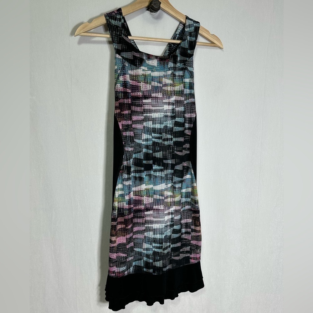 Sofibella Womens Tennis Dress Small Geometric Abstract‎ Print Ruffle Hem Black S